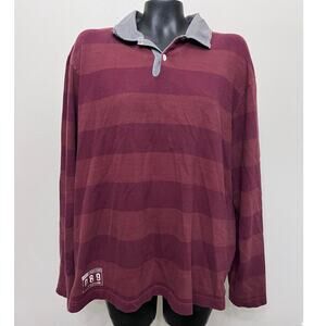 Vintage Y2K 90s Structure Rugby Long Sleeved Maroon Stripe Shirt Men’s XL Preppy